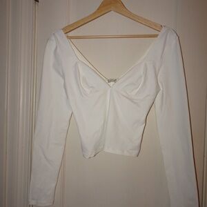 Free People White V-Neck Long Sleeve Blouse